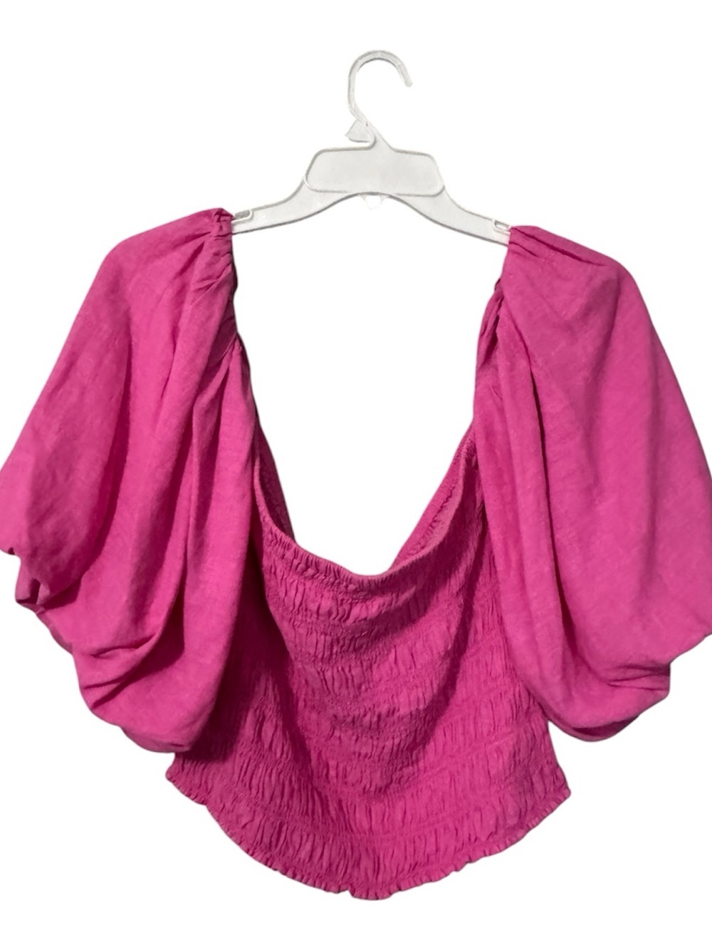 Young Fabulous & Broke 55% Linen Smocked Off Shoulder Puff Pink Yacht Top Size L - Picture 5 of 9